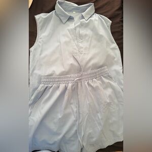 Light Blue Sleeveless Button-Up Short Set